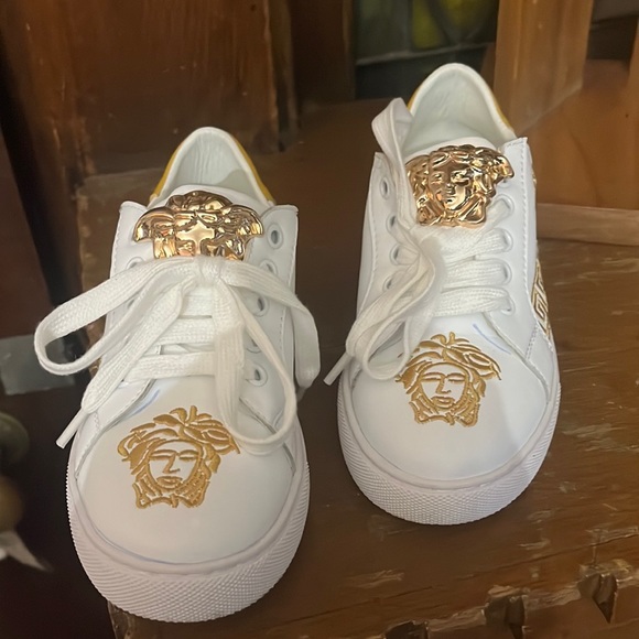 Versace Other - Versace kids, white and gold sneakers size 31 ( 13) used only one time !